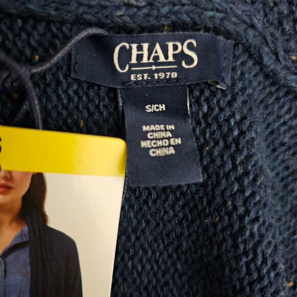 Chaps Cable Neck Knit Open Front Cotton Blend Navy Blue Cardigan Sweater New S - Picture 3 of 10